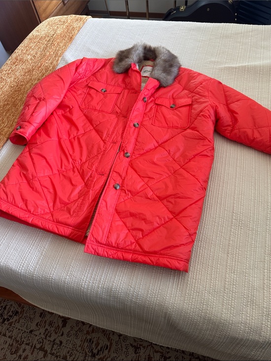 aerie Jackets & Blazers - Aerie Orange Quilted Oversized Puffer Jacket with Faux Fur Collar